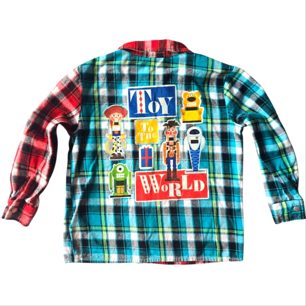 Disney Store Toy Story Boys Plaid Long Sleeve Snap On Shirt Size 7/8